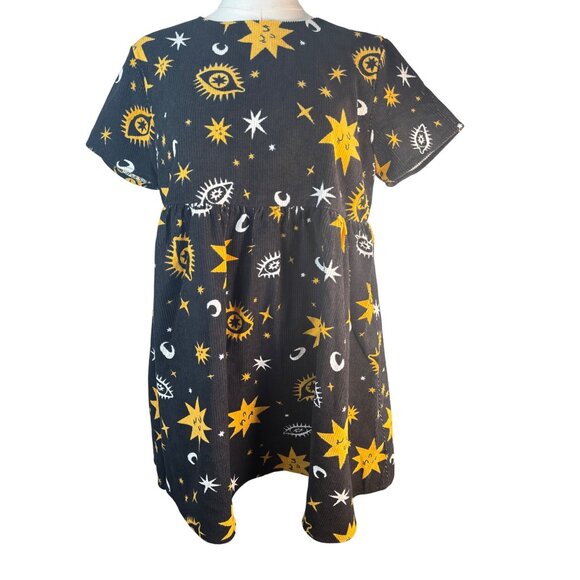 Black Friday Size 6 Cosmic Print Mini Black Gold White Corduroy Dress NWT - Picture 4 of 16